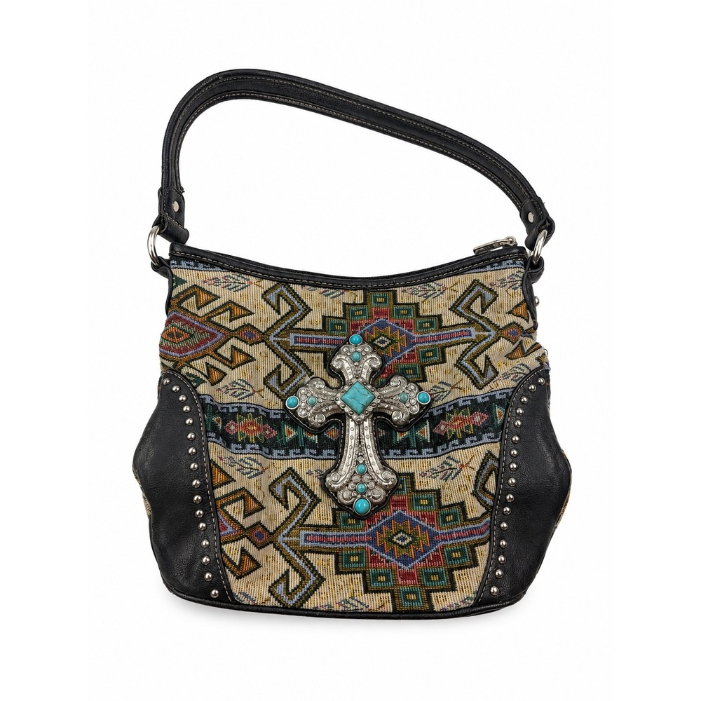 Montana West Vintage Y2K Southwestern Turquoise Cross Studded Hobo Shoulder Bag